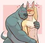 anthro belly big_belly blush duo hand_on_chest hand_on_crotch heart_symbol hug male male/male nipples overweight overweight_anthro overweight_male size_difference smaller_male standing lizard_soup gus_(lizard_soup) stanley_(lizard_soup) canid canine canis domestic_dog mammal hi_res