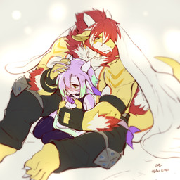 4_toes ambiguous_gender anthro blue_e blush clothing duo feet hand_on_head holding_another male sitting toes sollyz mythology moner thurry_(sollyz) dragon fish marine mythological_creature mythological_scalie scalie shark 1:1 2020 hi_res signature