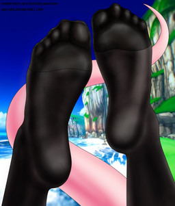 clothing feet female foot_fetish foot_shot island legwear solo stockings elwachax dragon_ball dragon_ball_fighterz android_21 majin_android_21 alien alien_humanoid humanoid majin hi_res