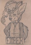 alternative_fashion anthro clothing eyewear eyewear_on_head gear goggles goggles_on_head hat headgear headwear male solo steampunk top_hat topwear vest tidehardt emberfox canid canine fennec_fox fox mammal true_fox absurd_res graphite_(artwork) hi_res traditional_media_(artwork)