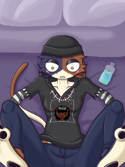 anthro barefoot beanie black_eyeshadow black_pawpads blush blush_stickers bottomwear breasts clothed clothed_anthro clothed_female clothing denim denim_bottomwear denim_clothing eyelashes eyeshadow facial_tuft feet female fully_clothed fully_clothed_anthro fully_clothed_female glistening_eyelids hat headgear headwear jeans long_eyelashes long_tail lube lying makeup on_back pants pawpads paws small_breasts solo tail toes tuft mex.ratzattak epic_games fortnite meow_skulls calico_cat domestic_cat felid feline felis mammal 3:4
