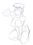 areola breasts cleavage clothed clothing female half-closed_eyes looking_at_viewer narrowed_eyes nipples sitting solo thick_thighs topless minxydoodle animal_crossing nintendo pelly_(animal_crossing) avian bird gull lari larid 3:4 blue_and_white hi_res monochrome sketch