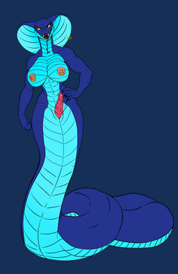 anthro apode big_breasts blue_body blue_scales breasts erection eyebrows eyelashes forked_tongue genitals gynomorph hand_on_hip intersex legless long_tongue nipple_piercing nipple_ring nipples penis piercing pink_nipples pink_penis ring_piercing scales serpentine snake_hood solo split_form standing tongue yellow_sclera f4ephantomii zzichutzass cobra draconcopode lamia reptile scalie snake hi_res
