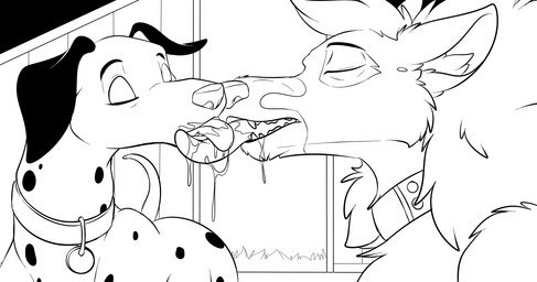 bodily_fluids collar drooling duo eyes_closed feral french_kissing intraspecies kissing licking_tongue male male/male open_mouth saliva saliva_on_tongue simple_background spots teeth tongue tongue_out conditional_dnp psy101 101_dalmatians disney pongo rip_(psy101) canid canine canis dalmatian domestic_dog german_shepherd herding_dog husky mammal nordic_sled_dog pastoral_dog spitz absurd_res hi_res monochrome