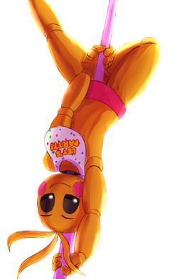 beakless bib blush clothing female looking_at_viewer machine not_furry panties pole pose simple_background solo stripper stripper_pole text underwear upside_down yellow_body yellow_skin ill825_(artist) five_nights_at_freddy's five_nights_at_freddy's_2 scottgames toy_chica_(fnaf) animatronic avian bird chicken galliform phasianid robot 2015 digital_drawing_(artwork) digital_media_(artwork) english_text