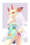 anthro asian_clothing breasts butt clothing east_asian_clothing female fur horn japanese_clothing kimono looking_at_viewer nipples pink_nipples plant scut_tail short_tail smile solo tail tree white_body white_fur b-epon animal_crossing nintendo shino_(animal_crossing) deer demon mammal digital_media_(artwork) hi_res shaded