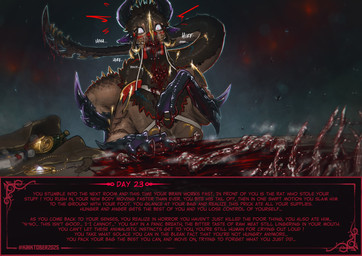 anthro blood blood_in_mouth blood_on_face blood_puddle bodily_fluids bone breasts busty_feral fatal_vore female feral gore hard_vore loss_of_control loss_of_self remains solo text vore starlyve sophie_(starlyve) arthropod dinosaur dromaeosaurid fly_(animal) insect prehistoric_species reptile saurischian scalie theropod velociraptor absurd_res english_text hi_res