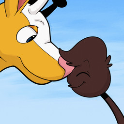 blue_background blue_eyes brown_body brown_fur eyes_closed fur living_tail mouth_closed pink_nose sharp_teeth simple_background snaggle_tooth solo tail tail_head teeth unusual_anatomy unusual_tail yellow_body yellow_fur trevor-fox nintendo pokemon kyp_(character) trevor-fox_(character) generation_2_pokemon girafarig pokemon_(species) animated animated_gif short_playtime