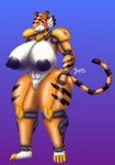 4_toes 5_fingers anthro big_breasts black_nipples breasts feet female fingers genitals huge_breasts hyper hyper_breasts machine nipple_dip nipples orange_body orange_eyes pussy solo star tail toes jiqqy 7ig felid mammal pantherine robot tiger absurd_res hi_res