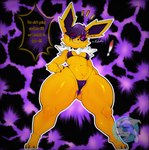 anthro anus bikini breasts camel_toe clothing collar emanata exclamation_point eyewear female giggle hand_on_hip purple_anus small_breasts smile solo spread_legs spreading sunglasses swimwear thick_thighs two-piece_swimsuit wide_hips emmet_twunks nintendo pokemon sparks_(marshmallow_bits) eeveelution generation_1_pokemon jolteon pokemon_(species) hi_res
