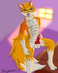 animal_genitalia anthro bodily_fluids genital_fluids genitals licking licking_lips looking_at_viewer lustful_gaze male precum ruby_wf solo tongue canid canine canis fox hybrid mammal wolf 4:5 absurd_res hi_res