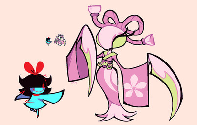 anthro asian_clothing clothing duo east_asian_clothing female flower japanese_clothing kimono plant spinning standing anotherjooby aqua_(deltarune) mantis_(deltarune) arthropod darkner elemental_creature elemental_humanoid flora_fauna flower_creature humanoid insect mantis plant_humanoid reference_image