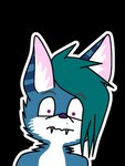 ambiguous_gender anthro blue_body blue_fur fangs fluffy fluffy_tail freckles fur hair hair_over_eye one_eye_obstructed red_eyes scared solo sticker surprise tail teeth laluxorroz mirsha canid canine fox mammal 3:4 alpha_channel