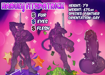 4_toes 5_fingers abs anthro backlighting backsack balls barefoot biceps big_muscles biped black_balls black_body black_fur black_penis black_tail blue_eyes butt color_swatch dancing erection fangs feet fingers flaccid foreskin front_view fur genitals humanoid_genitalia humanoid_penis light looking_at_viewer male melanistic money muscular muscular_anthro muscular_male nipples nude partially_retracted_foreskin pawpads pecs penis perineum plantigrade pole pole_dancing pose purple_nipples purple_nose purple_pawpads rear_view smile smirk solo standing star stripper stripper_pole tail teeth text toes whiskers captain_nikko harvey_fitzpatrick felid mammal pantherine 2016 character_name digital_media_(artwork) full-length_portrait hi_res lighting model_sheet multiple_images pinup portrait signature