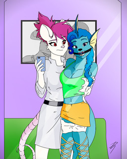 anthro ball_gag blue_body blue_hair bound clothed clothing coat duo electronics female gag great_ball hair holding_object holding_phone inside lab_coat mirror mirror_reflection mirror_selfie phone pokeball pokeball_gag pose posing_for_picture purple_hair reflection selfie topwear white_body deviantstyle nintendo pokemon eeveelution generation_1_pokemon mammal murid murine pokemon_(species) rat rodent vaporeon 4:5 hi_res