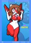 2022 absurd_res anthro anthrofied bent_leg blue_eyes blush bodily_fluids breasts brown_hair claws female fist_pump generation_3_pokemon genital_fluids genitals hair hi_res latias legendary_pokemon lilith_(wigglebuttlilith) long_hair looking_at_viewer lunaris_parukia navel nintendo nipples nude on_one_leg pokemon pokemon_(species) pokemorph pussy solo standing toe_claws vaginal_fluids wiggle