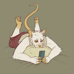 albino anthro barefoot bottomwear clothed clothed_anthro clothing dirty electronics feet fur green_background holding_object holding_phone hug hugging_object hugging_pillow lying male male_anthro notched_ear on_front on_phone pants phone pillow relaxing shirt simple_background solo stain tank_top topwear whiskers white_body white_fur contort_desire toilet_(contort_desire) mammal murid murine rat rodent 1:1 hi_res