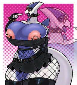 alternative_fashion anthro areola balls belt big_balls big_breasts big_butt black_eyeshadow black_lips blue_body bottomwear bracelet breasts butt clothing collar crop_top curvy_figure eyebrow_piercing eyeshadow eyewear facial_piercing female fishnet_clothing fishnet_legwear genitals glasses gloves gold_(metal) goth handwear huge_balls huge_breasts huge_butt hyper hyper_balls hyper_butt hyper_genitalia jewelry latex latex_clothing latex_gloves latex_handwear latex_legwear legwear lips lipstick makeup nailpolish navel navel_piercing nipple_piercing nipples piercing purple_eyes shirt skirt solo spiked_belt spiked_bracelet spiked_collar spikes stockings thick_thighs thigh_highs tongue tongue_out tongue_piercing topwear white_body wide_hips garedwolf nintendo pokemon generation_2_pokemon legendary_pokemon lugia pokemon_(species) absurd_res hi_res shaded