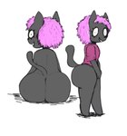 anthro big_butt bottom_heavy bottomless breasts bubble_butt butt butt_focus clothed clothing female grey_body hair huge_butt huge_hips looking_at_viewer looking_back purple_hair rear_view side_view sitting small_breasts solo tail thick_thighs wide_eyed wide_hips anonymous_artist domestic_cat felid feline felis mammal