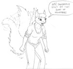 anthro breasts buckteeth cleavage clothed clothing dialogue ear_tuft female fully_clothed indignant open_mouth solo species_in_dialogue speech_bubble tail tail_motion tailwag teeth text tuft whiskers cybercorn_entropic inktober no_nut_november eurasian_red_squirrel mammal rodent sciurid tree_squirrel 2021 2022 black_and_white english_text meme monochrome