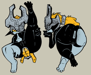 anal anal_fingering anal_masturbation anus armor big_butt black_body blonde_hair butt clothing feet female fingering fingering_self front_view fused_shadow genitals grey_anus grey_body hair headgear headwear helmet humanoid_pointy_ears looking_at_viewer looking_back looking_back_at_viewer masturbation nude one_eye_obstructed pointy_ears ponytail prehensile_hair raised_leg rear_view red_eyes shortstack solo thick_thighs vulva wide_hips yellow_sclera hunksrighty nintendo the_legend_of_zelda twilight_princess midna humanoid imp twili
