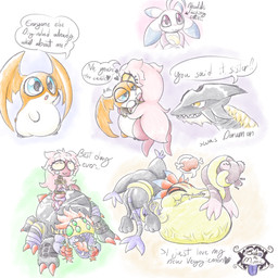 anthro arthropod_abdomen black_body blue_body blue_eyes brown_body carnivorous_plant claws clothing cybernetics feral food fur gloves green_eyes hair handwear head_wings horn machine membrane_(anatomy) membranous_wings monster_girl_(genre) multi_eye orange_body orange_hair paw_gloves paws pink_body plant quadruped red_clothing red_eyes red_gloves red_handwear ring tail tentacles text unusual_wing_placement vegetable vine_tentacles vore wings bakothemimic bandai_namco digimon mythology bakothemimic_(character) arachnid arthropod blackgatomon cyborg digimon_(species) dinosaur dokugumon dragon elemental_creature felid feline flora_fauna food_creature lagomorph leporid living_vegetable lopmon lunamon mammal mimic mythological_creature mythological_scalie patamon prehistoric_species rabbit raptordramon reptile scalie spider vegiemon 1:1 english_text hi_res