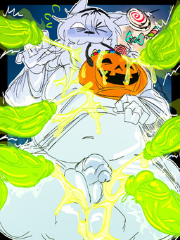 anthro balls blue_body blue_fur bodily_fluids cum cumshot disembodied_penis ejaculation erection foreskin fur genital_fluids genitals holidays humanoid_genitalia humanoid_penis male no_pupils one_eye_closed orgasm penis slightly_chubby slightly_chubby_anthro slightly_chubby_male smile solo thick_thighs vein veiny_penis wide_hips gat0pussy24 halloween cherry_(gat0pussy24) domestic_cat felid feline felis ghost mammal spirit 3:4 nonbinary_(lore)