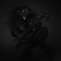 anthro axe battle_axe clothed clothing fangs female front_view glistening glistening_eyes hair holding_axe holding_battle_axe holding_melee_weapon holding_object holding_weapon logo melee_weapon messy_hair open_mouth solo teeth weapon white_eyes lostgoose makasaran_(lostgoose) canid canine mammal 1:1 2021 artist_logo dated digital_media_(artwork) greyscale hi_res monochrome