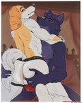 anatomically_correct anthro anus anus_focus areola ass_up balls_outline bed bedroom big_butt biped black_nose blue_body blue_eyes blue_fur brown_eyes brown_nose bubble_butt bulge bulge_from_behind butt butt_grab cheek_tuft clothed clothing clothing_pull couple_sex detailed_bulge duo facial_tuft fluffy fluffy_ears fluffy_tail fur furniture genital_outline hand_on_butt jockstrap jockstrap_pull male male/male male_anthro muscular muscular_male neck_tuft nipples perineum pink_anus rear_view red_clothing red_jockstrap red_underwear romantic romantic_couple spread_anus spreading tail thick_thighs tuft underwear underwear_only underwear_pull white_body white_fur john_howl belfort_and_lupin belfort_(belfort_and_lupin) lupin_(belfort_and_lupin) canid canine canis domestic_dog mammal wolf 4:5 absurd_res hi_res