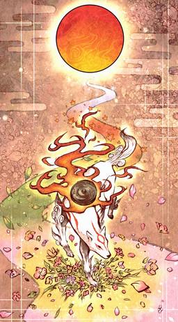 ambiguous_gender brown_nose feral flower fur grass leaf plant quadruped solo sun tail white_body white_fur white_tail 沙月ゆう capcom clover_studio okami_(capcom) amaterasu_(okami) canid canine canis deity mammal wolf hi_res