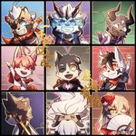 anthro beard black_hair chibi dabbing eye_patch eyewear facial_hair female flower folding_fan group hair heart_symbol laugh looking_at_another male plant spread_arms white_hair delax_(artist) mythology tianhehui bai_yu_(tianhehui) chen_hu_(tianhehui) cloud_(tianhehui) kerlno_(tianhehui) mo_xia_(tianhehui) old_heaven_master_(tianhehui) rou_feng_(tianhehui) sallye_(tianhehui) tex_(tianhehui) bovid canid canine canis caprine domestic_dog dragon felid fox goat hybrid mammal mythological_creature mythological_scalie pantherine scalie tiger wolf wolfdog hi_res meme