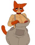 anthro areola areola_slip arm_tuft big_breasts breasts cleavage clothed clothed_anthro clothed_female clothing collar curvy_figure eyelashes facial_piercing female female_anthro fingers front_view fur gloves_(marking) huge_breasts markings mole_(marking) mole_on_breast mouth_closed narrowed_eyes nose_piercing nose_ring orange_body orange_ears orange_fur orange_tail overalls piercing ring_piercing septum_piercing septum_ring shoulder_tuft simple_background solo tail tan_body tan_fur thick_thighs tuft white_background wide_hipped_anthro wide_hipped_female wide_hips gatoradeew webfishing mandarina_(gatoradeew) domestic_cat felid feline felis mammal 2024 digital_drawing_(artwork) digital_media_(artwork) hi_res