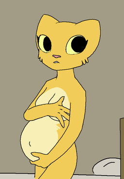4_fingers anthro bed belly big_belly breasts covering covering_breasts covering_self female fingers fur furniture hand_on_belly holding_belly looking_away navel nude open_mouth pink_nose pregnant pregnant_anthro pregnant_female simple_background solo yellow_body yellow_fur yellow_sclera twokindswierdo microsoft prequel_adventure the_elder_scrolls katia_managan felid khajiit mammal aliasing digital_media_(artwork)