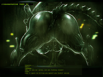 asking bent_over big_breasts big_butt biped black_body black_breasts black_tail bodily_fluids breasts butt butt_focus censored_genitalia censored_vulva dark_body dialogue ellipsis faceless_character faceless_female faceless_humanoid female glistening glistening_butt green_text huge_butt inside insult interrupted_speech not_furry nude nude_female nude_humanoid number profanity question rear_view solo standing sweat sweaty_body tail text thick_thighs wide_stance window jaguarart alien_(franchise) alien humanoid xenomorph 2023 4:3 absurd_res censored digital_drawing_(artwork) digital_media_(artwork) english_text hi_res