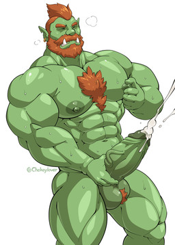 abs balls beard big_penis bodily_fluids body_hair brown_hair chest_hair cum ejaculation eyes_closed facial_hair genital_fluids genitals green_body green_skin hair male masturbation muscular muscular_humanoid muscular_male mustache nipple_fetish nipple_pinch nipple_play nipples not_furry nude pecs penile penile_masturbation penis pinch simple_background solo sweat white_background maldu humanoid orc absurd_res hi_res