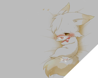 bed_sheet bedding blush bodily_fluids drooling female kemono open_mouth orgasm saliva semi-anthro solo young deaic canid canine fox mammal 2016 5:4