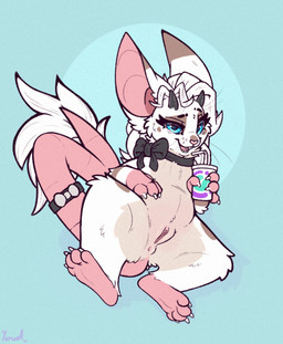 4_toes accessory anus blue_eyes bow_ribbon choker container cup drinking_straw feet female feral fur furgonomics genitals hair holding_container holding_cup holding_object horn humanoid_genitalia humanoid_genitalia_on_feral humanoid_vulva humanoid_vulva_on_feral jewelry looking_at_viewer necklace reclining semi-anthro simple_background solo spread_legs spreading tail tail_accessory tail_tuft tailband teal_background toes tuft vulva whiskers white_body white_fur white_hair yurusa mammal mouse murid murine rodent 2025 hi_res signature