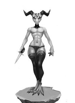 anthro bottomwear clothing dagger female front_view loincloth melee_weapon simple_background solo weapon hakkq mythology dragon mythological_creature mythological_scalie scalie monochrome