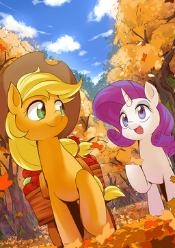 apple blonde_hair clothing cloud day detailed_background duo eye_contact eyeshadow female feral food forest fruit green_eyes hair hat headgear headwear horn leaf long_hair looking_at_another makeup open_mouth open_smile plant purple_eyes purple_hair smile tree walking cbreturn friendship_is_magic hasbro my_little_pony mythology applejack_(mlp) rarity_(mlp) earth_pony equid equine horse mammal mythological_creature mythological_equine pony unicorn 2015 hi_res
