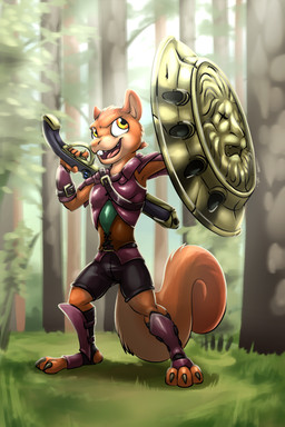 3_toes 5_fingers action_pose anthro armor black_bottomwear black_claws black_clothing black_footwear black_shorts bottomwear breastplate brown_clothing brown_topwear brown_vest buckteeth claws clothing feet fingers fluffy fluffy_tail footwear forest front_view fur gloves grass green_clothing green_shirt green_topwear gun handwear holding_gun holding_object holding_ranged_weapon holding_shield holding_weapon knee_pads leather leather_clothing leather_topwear male open_mouth orange_body orange_eyes orange_fur orange_nose outside plant pose pupils purple_clothing purple_footwear purple_gloves purple_handwear purple_topwear ranged_weapon shield shirt shorts solo tail tan_body tan_fur tan_inner_ear teeth toe_claws toeless_legwear toes topwear tree vest weapon yellow_eyes bassybefuddle conditional_dnp aiden_proudpick american_red_squirrel mammal pine_squirrel rodent sciurid tree_squirrel 2021 2:3 hi_res
