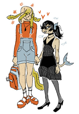anthro backpack clothed clothed_anthro clothing dress duo eyewear female fin footwear fully_clothed glasses hand_holding happy heart_symbol holding_backpack overalls platform_footwear platform_shoes romantic romantic_couple round_glasses shoes shortalls simple_background size_difference smile socks standing tail tail_fin wearing_glasses white_background white_clothing white_footwear white_socks jariloxe nintendo pokemon clover_(woetoy) harley_(jariloxe) eeveelution generation_3_pokemon generation_4_pokemon leafeon milotic pokemon_(species) 2022 aliasing digital_drawing_(artwork) digital_media_(artwork) hi_res trans_(lore) trans_woman_(lore)