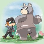 anthro bottomwear butt clothing duo humanoid_hands male pants shirt slightly_chubby topwear tekimi animal_crossing nintendo curt_(animal_crossing) villager_(animal_crossing) bear human mammal 2014