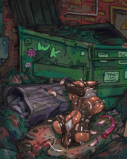 abandoned amputation amputee animal_genitalia anthro bdsm bondage bound condom dildo disability dumpster filled_condom genital_slit genitals gimp_suit latex male outside quadruple_amputee sex_toy sexual_barrier_device solo trash obrien_(artist) aquatic fish shark 4:5