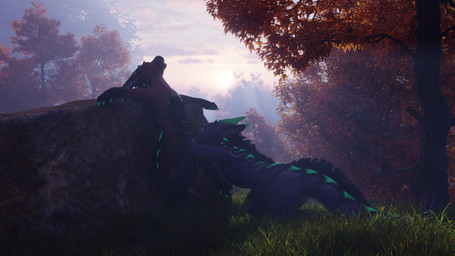 animal_genitalia anthro claws duo dust female feral fur genitals grass hair horn kneeling kneeling_oral_position licking light light_beam male male/female morning nature nude open_mouth oral outside plant rock simple_background striped_body stripes sunbeam sunlight tail teeth tongue tree hjortar mythology tappa_(hjortar) dragon furred_dragon furred_scalie moonfang mythological_creature mythological_scalie scalie 16:9 3d_(artwork) 4k absurd_res blender_(artwork) digital_media_(artwork) hi_res widescreen