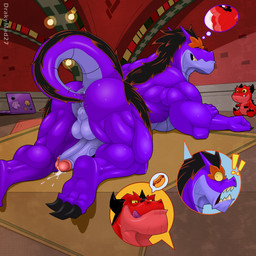 2_horns 3_toes all_fours anal anal_fluids anal_masturbation anal_penetration anthro anthrofied backsack balls big_butt big_penis black_claws black_hair black_horn bodily_fluids butt claws computer cutaway duo electronics erection exclamation_point fantasizing feet food genital_fluids genitals glans grey_body grey_penis grey_scales grin hair horn hot_dog humanoid_genitalia humanoid_penis laptop licking licking_lips licking_own_lips male masturbation muscular muscular_anthro muscular_male penetration penis pink_glans precum purple_body purple_horn purple_scales purple_tongue red_balls red_body red_hair red_scales scales sharp_teeth smile solo_focus surprised tail tail_fetish tail_in_ass tail_in_own_ass tail_insertion tail_play teeth thick_penis thick_thighs toe_claws toes tongue tongue_out yellow_sclera woofmadness marvel moon_girl_and_devil_dinosaur devil_dinosaur_(moon_girl_and_devil_dinosaur) moon_dinosaur dinosaur prehistoric_species reptile saurischian scalie theropod tyrannosaurid tyrannosauroid tyrannosaurus tyrannosaurus_rex 1:1 2026 hi_res