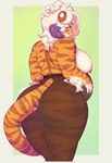 anthro belly big_belly big_breasts big_butt breasts butt clothed clothing eyebrow_through_hair eyebrows female fingers fur hair highlights_(coloring) huge_breasts legwear markings nipple_piercing nipple_ring nipples orange_body orange_fur orange_tail pantyhose piercing pregnant pregnant_anthro pregnant_female purple_highlights ring_piercing solo standing striped_body striped_fur striped_markings striped_tail stripes tail tail_markings thick_thighs topless translucent translucent_clothing translucent_hair white_body white_fur white_hair buxbi buxbi_(character) felid mammal pantherine tiger 2024 signature