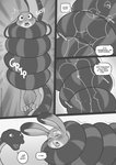 2020 ambiguous_gender anthro big_breasts breasts buckteeth clothed clothing coiling comic dialogue digital_media_(artwork) dipstick_ears disney duo english_text female freckles_(artist) greyscale judy_hopps lagomorph leporid mammal monochrome multicolored_ears open_mouth rabbit reptile scalie snake speech_bubble squeezing teeth text zootopia