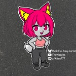 anthro asexual_pride_colors bracelet chibi clothing crop_top dipstick_tail female footwear fur grey_body grey_clothing grey_footwear grey_fur grey_shoes grey_sneakers grey_tail hair hands_on_hips jewelry lgbt_pride looking_at_viewer markings navel pink_clothing pink_crop_top pink_eyes pink_hair pink_shirt pink_topwear pride_color_accessory pride_color_bracelet pride_color_clothing pride_colors shirt shoes sleeveless_shirt sneakers solo standing tail tail_markings topwear white_tail white_tail_tip yellow_ear_fluff thekitsuyt gure_(thekitsuyt) canid canine fox mammal 1:1 hi_res watermark