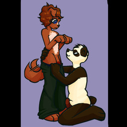 anthro duo male male/male tail tail_motion tailwag urfavvpuppy bear canid canine canis domestic_dog giant_panda humanoid mammal 1:1 absurd_res hi_res