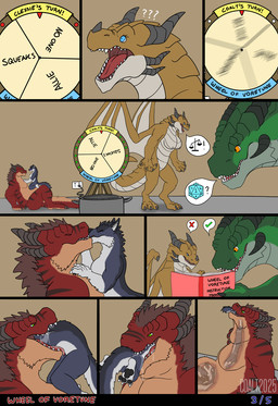 3_toes 4_fingers almost_fully_inside anthro belly big_belly black_horn black_stripes blue_eyes bodily_fluids book breasts brown_body brown_scales cable eye_contact eyes_closed feet female female_on_top female_prey feral fingers fully_inside fur green_body green_eyes green_scales grey_body grey_fur group hand_on_bulge hand_on_chest hand_on_neck head_first horn in_throat inside_stomach internal kissing larger_pred looking_at_another lounging male male/female male_on_bottom male_pred manual multiple_prey neck_bulge nipples nude on_bottom on_ground on_top open_mouth oral_vore orange_eyes page_number pan partially_inside pawpads pecs power_outlet question_mark reading reading_book red_body red_fur saliva scales size_difference soft_vore speech_bubble spinning standing stripes tail tail_in_mouth tan_body tan_fur text toes upset vore wheel rimentus european_mythology mythology allie_(rimentus) caldius_ferrington_(rimentus) clessie_dreadwinter coalt kharl_(rimentus) scylla_(rimentus) avian bird canid canine canis corvid dragon furred_dragon furred_scalie magpie_(corvid) mammal mythological_creature mythological_scalie oscine passerine scalie western_dragon wingless_dragon wolf comic english_text hi_res pictographics brother_(lore) brother_and_sister_(lore) sibling_(lore) sister_(lore)
